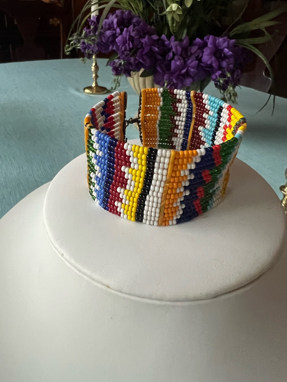 Maasai intricate geometric design multi colored glass bead bracelet